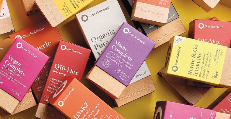 Selection of colourful one nutrition products