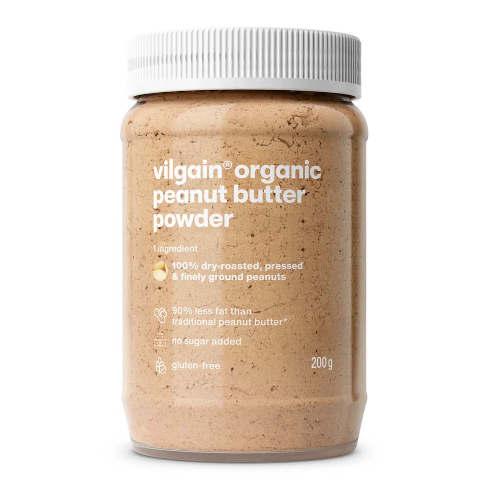 A jar of vilgain organic peanut butter powder, 200g