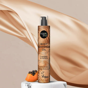 Organic Shop Caramel &amp; Papaya Body Shimmer Oil with satiin and papaya