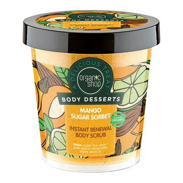 tub of Organic Shop Body Desserts Mango Sugar Sorbet Renewal Body Scrub