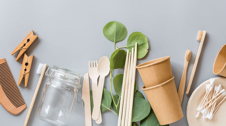 selection of plastic free items on a grey background
