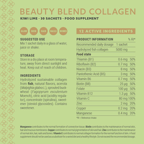 Plent Beauty Blend Collagen Kiwi Lime product informaiton