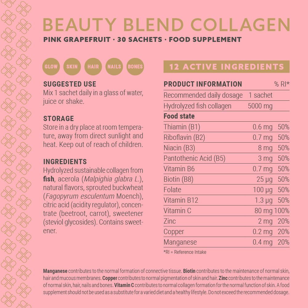 Plent Beauty Blend Collagen Pink Grapefruit Sachets contents