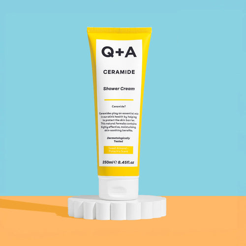 Q+A Ceramide Body Cream with colourful background 