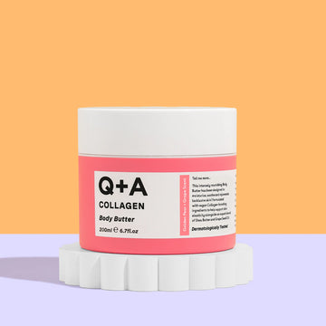 Q+A Collagen Body Butter with colourful background