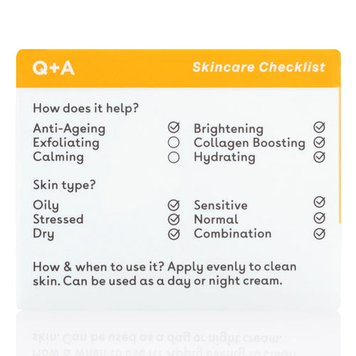 Skincare checklist with benefits and usage instructions on a white background