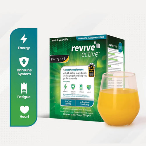 box of revive active with glass