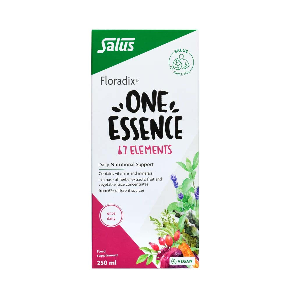 A 250 ml box of Salus Floradix One Essence 67 Elements dietary supplement