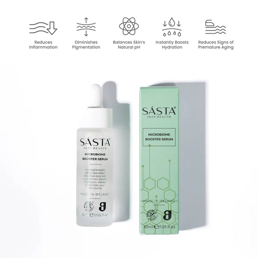 Sasta Microbiome Booster Serum with packaging on a white background