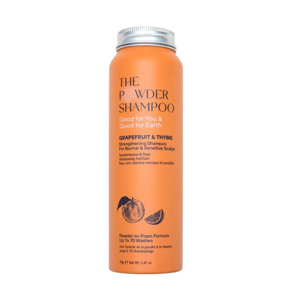 Orange shampoo bottle with text on a white background