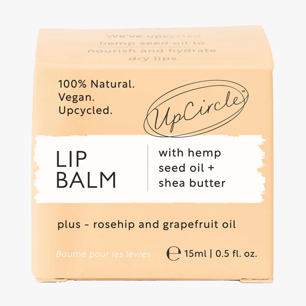 UpCircle lip balm packaging with text on a white background