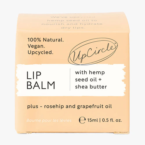 UpCircle lip balm packaging with text on a white background