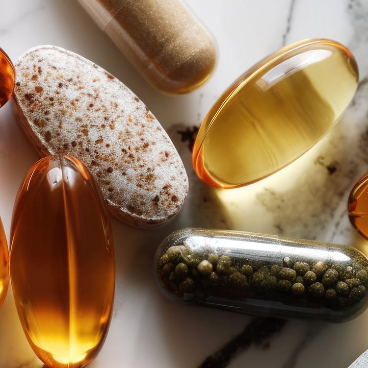 supplements on marble background