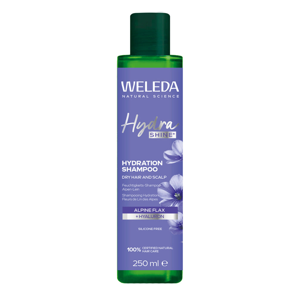 Weleda Hydra Shine Hydration Shampoo bottle on a white background