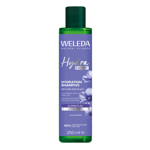 Weleda Hydra Shine Hydration Shampoo bottle on a white background