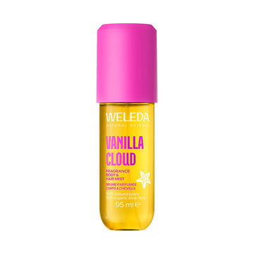 A bottle of Weleda Natural Scents Vanilla Cloud Fragrance Body &amp; Hair Mist.