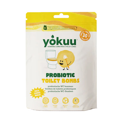 Packaging of yokuu probiotic toilet bombs on a white background