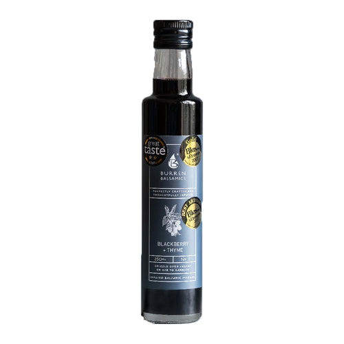 bottle of Burren Balsamics Blackberry and Thyme infused Balsamic Vinegar