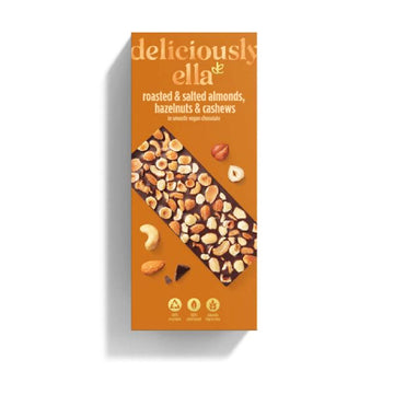 Deliciously Ella Roasted Salted Almonds Hazelnuts &amp; Cashews in Smooth Vegan Chocolate
