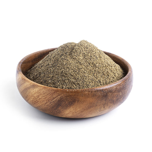 True Natural Goodness Organic Ground Black Pepper in wooden bowl