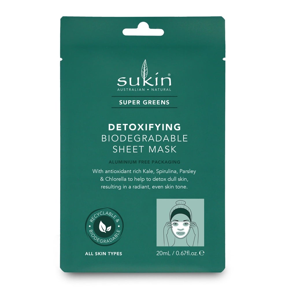 Sukin Super Greens Detoxifying Biodegradable Sheet Mask