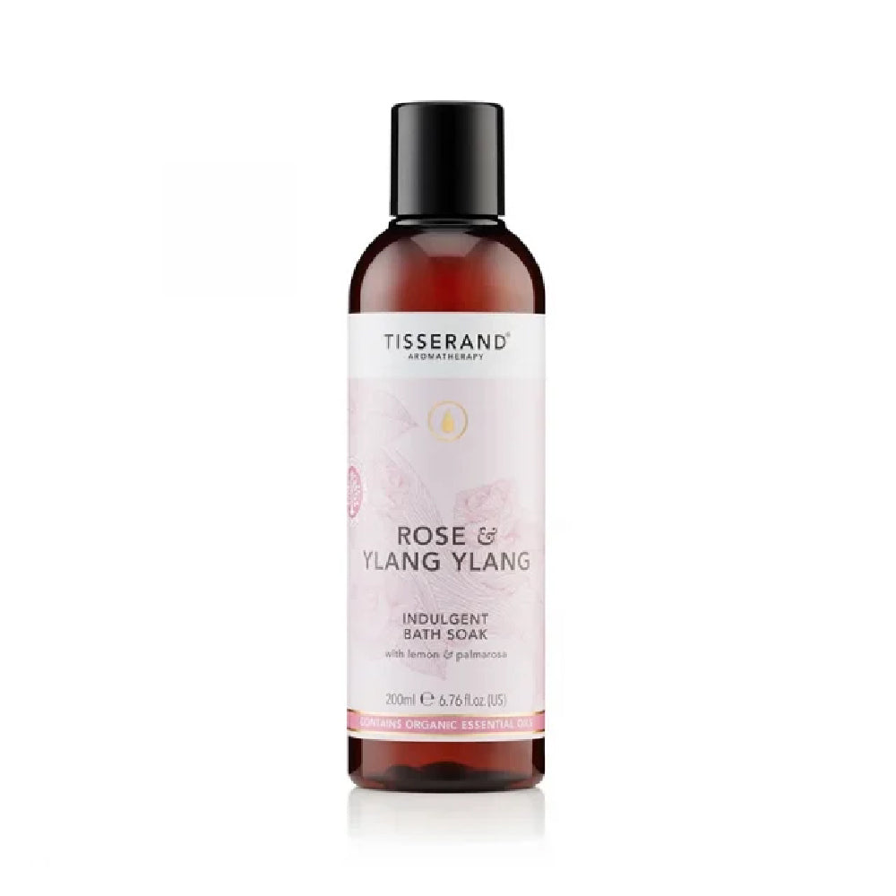 bottle of Tisserand Rose &amp; Ylang Ylang Bath Soak