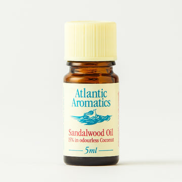 bottle of Atlantic Aromatics Sandalwood Essential Oil 15% in Coconut