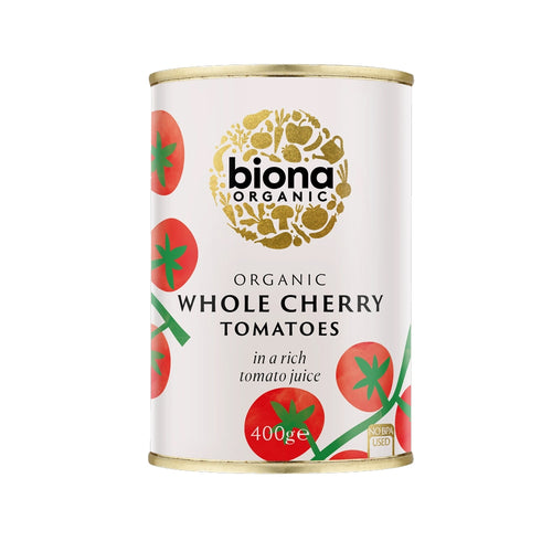 can of Biona Organic Whole Cherry Tomatoes