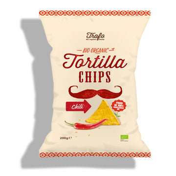 bag of Trafo Organic Chili Tortilla Chips