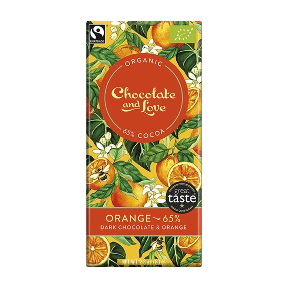 Chocolate &amp; Love Dark 65% Dark Chocolate Bar with Orange Extract