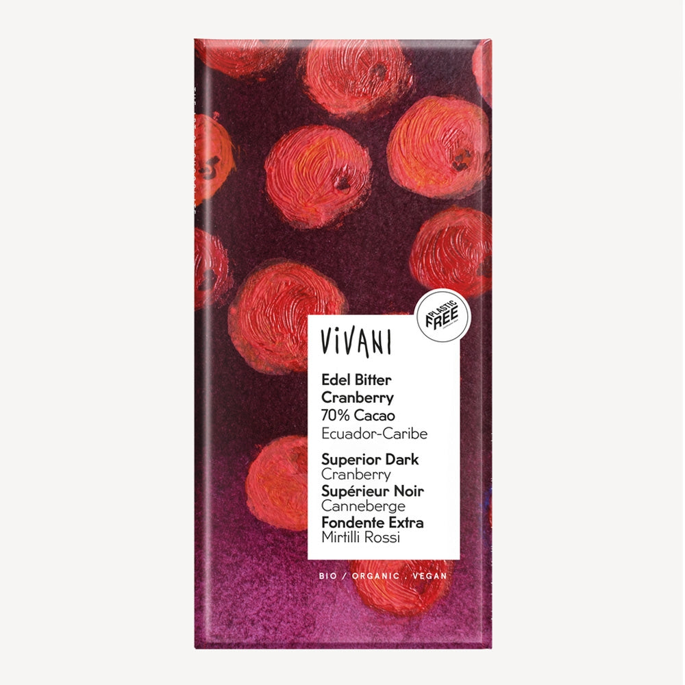 Vivani Organic Dark Chocolate with Cranberry Pieces