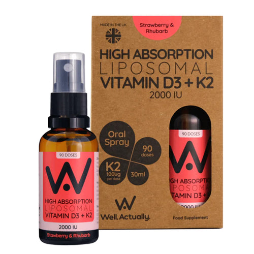 bottle of Well.Actually Vitamin D3 + Vitamin K2 - Strawberry &amp; Rhubarb