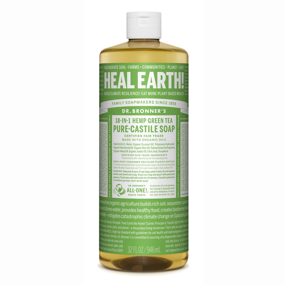bottle of Dr. Bronner Green Tea Pure Castile Soap