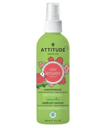 spray bottle of Attitude Little Leaves Hair Detangler