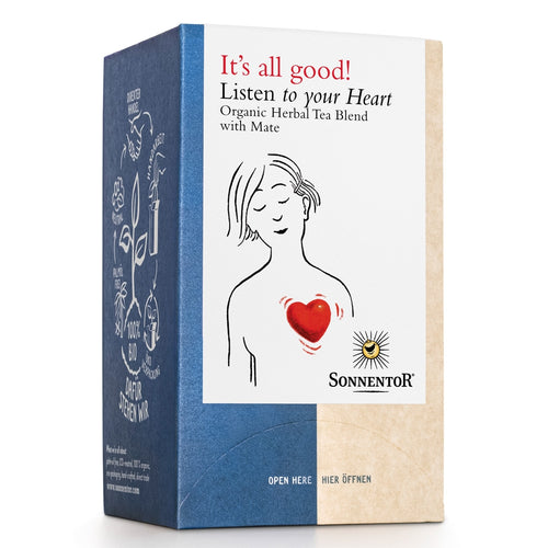 box of Sonnentor Organic Listen To Your Heart Herbal Tea with Mate