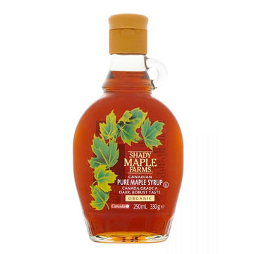 bottle of Shady Maple Farms Organic Maple Syrup