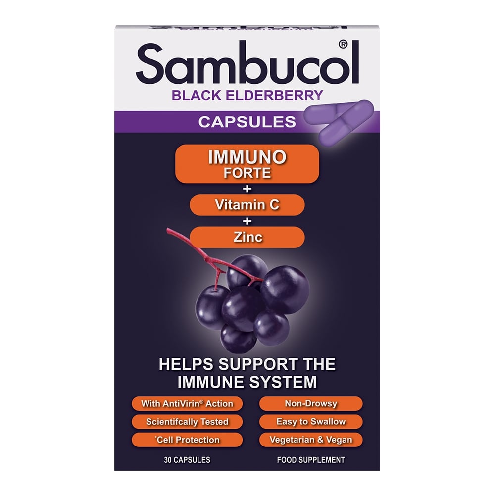 box of Sambucol Immuno Forte Elderberry Capsules